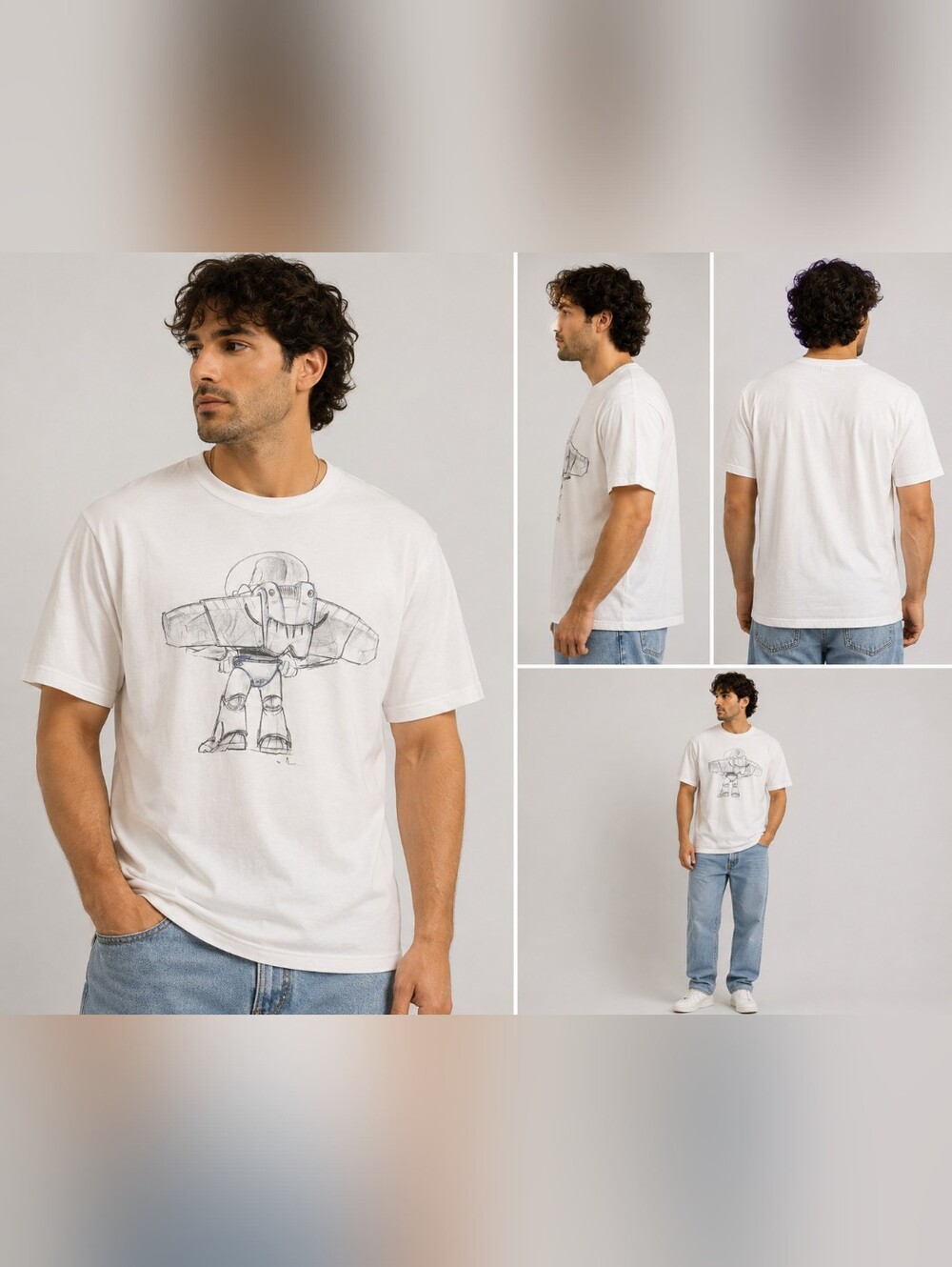 🌽Disney Pixar Buzz Lightyear Sketch Graphic Tee | White T-Shirt Large